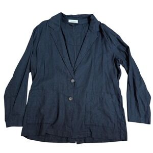Lavender J Women's XL Blue Linen Blazer Mid-Length Business Jacket Careercore